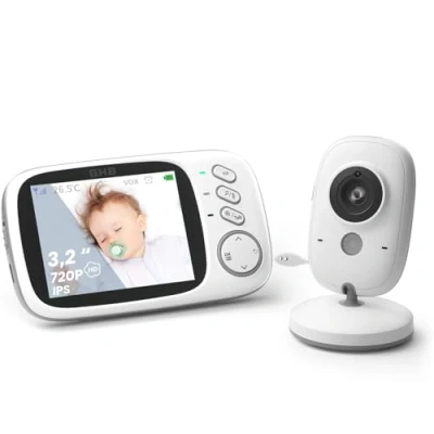 Immagine di GHB Baby Monitor Video 3.2&#039;&#039; 1000mAh Batteria Videocamera con Sensore di Temperatura e VOX 8 Ninne Nanne Interfono a due voci da Attivazione Vocale