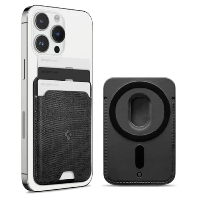 Immagine di Spigen Urban Fit MagFit Portafoglio MagSafe Wallet Magnetico Portacarte Compatibile con iPhone 16/15/14/13/12 Modelle, Accessori Nero