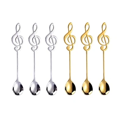 Immagine di MoK 6 Pezzi Cucchiaini da Tè Musical Note, Cucchiaio Caffè Note Musicali, a Forma di per o Tè, Cucina, Gelato