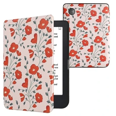 Immagine di kwmobile Custodia eReader Compatibile con Kobo Clara 2E Cover eBook Reader Flip Case rosso/verde/beige Papaveri