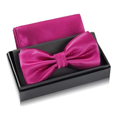 Immagine di Papillon rosa con fazzoletto per uomo Set da matrimonio regolabile in