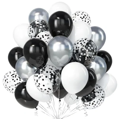 Immagine di Teselife Palloncini Nero Bianco, 30Pezzi Argento Metallo Bianco Confetti Palloncino Ragazza Ragazzo Uomini Donne Compleanno Matrimonio Anniversario Addio Nubilato Mascherata Laurea Decorazione