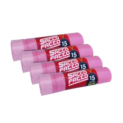 Immagine di 60 Sacchi spazzatura ROSA pesca, sacchetti plastica con manici, 55x65cm, trasparenti PROFUMATI, spazzatura, raccolta differenziata, differenziata esterno (60)