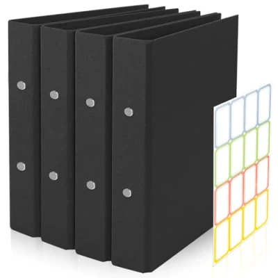 Immagine di Raccoglitore ad Anelli A4, 4 Pezzi A4 in Carta Kraft Ricaricabile, a 2 Anelli, Raccoglitori 23,5 x 31,5 cm, con 1 adesivo per Scuola Ufficio