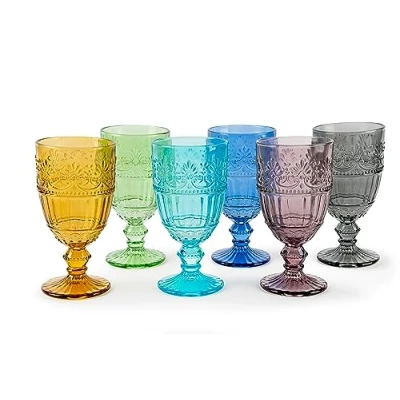 Immagine di Excelsa Country Flower Set 6 Calici, Vetro Colorato in Pasta, Capacità 350 Ml., Fatto a Mano