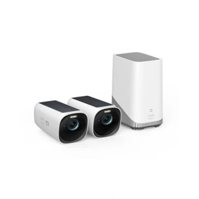 Immagine di eufy Security eufyCam S330(eufyCam 3), telecamera wi fi esternoi, pannello solare, risoluzione 4K, riflettore e visione notturna a colori, Nessun Costo Mensile, Kit di 2 telecamere