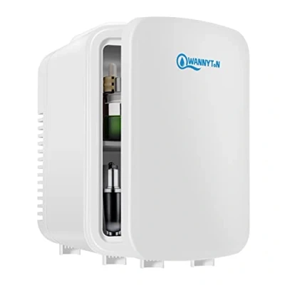 Immagine di WANNYTON Mini Frigo Portabile 4L, Frigorifero Piccolo, da Ufficio, 2 Funzioni di Raffreddamento e Riscaldamento, per Auto, Campeggio, Bianco, 220 V/12 V, 24,5x18,5x27cm
