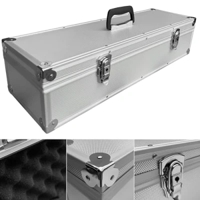 Immagine di valigetta in alluminio color argento, coperchio rimovibile con schiuma a cubo, alluminio, 650 x 200 150 mm