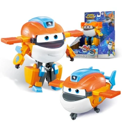 Immagine di Super Wings Transformer aeroplano Supercharged Taki, altezza circa 12,7 cm, figura d&#039;azione 2 in 1, giocattolo e robotica per bambini bambine a partire da 3 anni