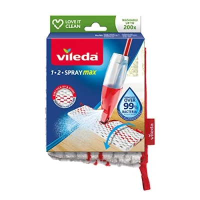 Immagine di Vileda 1.2 Spray Max Panno Ricambio, in microfibra riutilizzabile, Lavabile lavatrice a 60, Per tutti i tipi di pavimenti, Rimuove oltre il 99% batteri e virus, Love It Clean