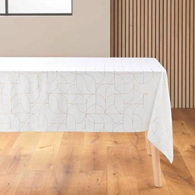 Immagine di Douceur d&#039;Intérieur Louxor Tovaglia Rettangolare, 140 x 240 cm, Microfibra Stampata, Bianco e Oro