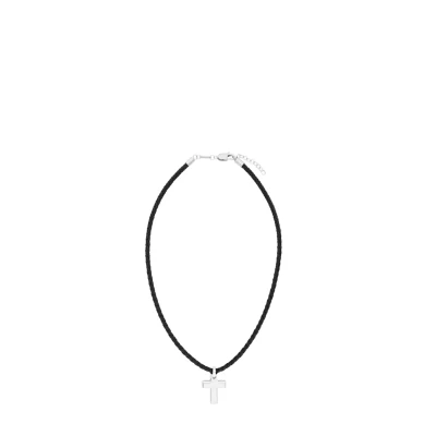 Immagine di s.Oliver Catena con Ciondolo Collana da Uomo in pelle e Acciaio Inossidabile, 47+3 cm, Argento, croce, fornita confezione regalo per gioielli