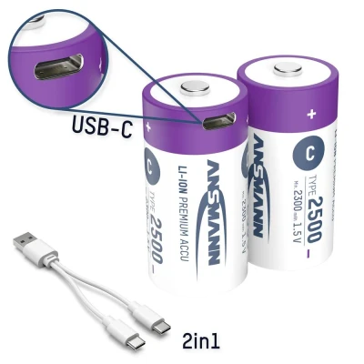 Immagine di Ansmann LR15 USB C Batteria ricaricabile 1/2 Torcia (C) Li Ion 2500 mAh 1.5 V 2 pz.