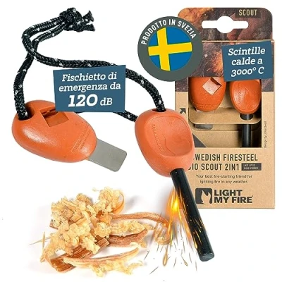 Immagine di Light My Fire Acciarino per Fuoco Pietra Focaia Kit Sopravvivenza Militare Professionale SCOUT Bushcraft Accessori Campeggio Accendi Starter 2 in 1 3000 Accensioni,RustyOrange