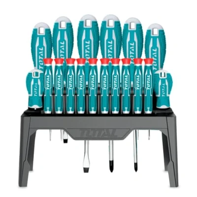 Immagine di TOTAL Set di cacciaviti Include 18 Cromo Vanadio punta magnetica 4 a piatta, Phillips, 10 Precisione