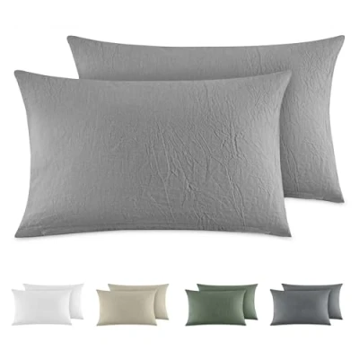 Immagine di Dreamzie Federe Cuscino Letto Cotone 40x80 cm, Set di 2, 100% Lavato, Copricuscino Grigio Chiaro Con Cerniera, Federa Certificata OEKO TEX