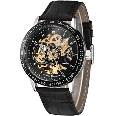 Immagine di Alienwork IK Orologio Automatico Uomo Donna Nero Bracciale in Cuoio Scheletro