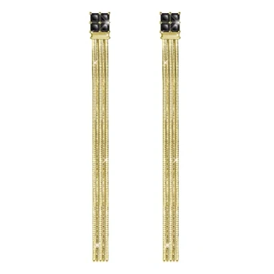 Immagine di KristLand Retro Catena Nappa Lunga Pendente Studs Orecchini Argento Sterling Placcato Oro Del Partito Gotico Gioielli Delle Donne Gift Box Nero