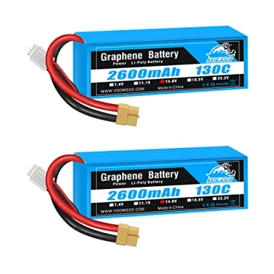 Immagine di Yowoo 2 Pack 4S Batteria Lipo 14.8V 2600mAh 130C con XT60 Plug al Graphene per RC Evader BX Car Truck Truggy Aereo Elicottero Quadcopter UAV Drone FPV Racing Vehicle Boat
