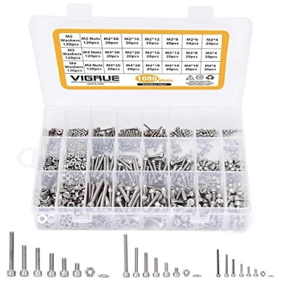 Immagine di VIGRUE 1080 viti a testa cilindrica M2 M3 M4 con esagono incassato filettate assortimento dadi, rondelle e chiavi brugola in acciaio inox scatola