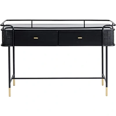 Immagine di Kare Design console Fence, nero, 2 cassetti, metallo, per soggiorno/corridoio/stanza da letto, stile vimini viennese/eleganza moderna, 80x120x40cm (A/L/P)