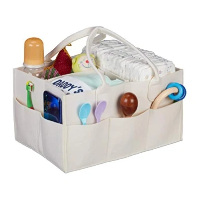 Immagine di Relaxdays Contenitore Portapannolini, Borsa con 11 Scomparti, Divisori Estraibili, Organizer Portatile, Feltro, Beige, 1 pz