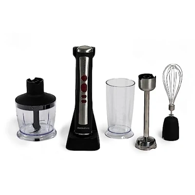 Immagine di Melchioni Family Frullatore ad Immersione ZOE Senza Fili Ricaricabile, Set con Sbattitore, Tritatutto, e Bicchiere Graduato 600ml, Colore Nero