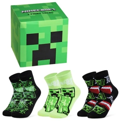 Immagine di MINECRAFT Calze Ragazzo, Morbido Lunghezza Polpaccio Calzini Bambino (Green Cube 3 Pack, EU 35 40)