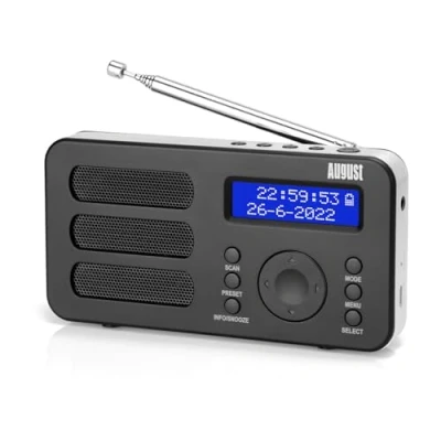 Immagine di Radio Digitale Portatile DAB+/DAB/FM August MB225 Funzione RDS, 40 Preset Stereo/Mono Dual Sveglia Batteria Ricaricabile Presa per Cuffie Nero