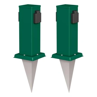 Immagine di ledscom.de 2 pz. presa da giardino a colonna Polly con picchetto terra per esterni, IP44, gang, verde, quadrata, 27cm