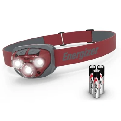 Immagine di Energizer Torcia Frontale a LED, Potente Lampada Luminosa, faro resistente all&#039;acqua per campeggio, pesca e corsa, batterie Incluse, ross