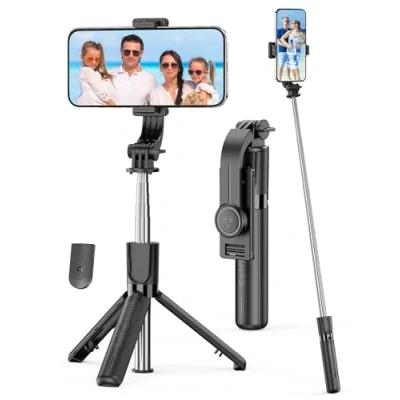 Immagine di Mini Bastone Selfie Treppiede, 4 in 1 Stick Estensibile con Telecomando &amp; Supporto Telefonico Rotazione a 360 Portatile Treppiede da Viaggio Smartphone Compatibile iPhone/Android