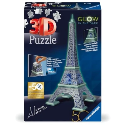 Immagine di Ravensburger Puzzle 3D 50 Anniversario: Tour Eiffel Glow in the Dark, Parigi, per Adulti e Bambini 10+ Anni, Idea Regalo, 216 Pezzi
