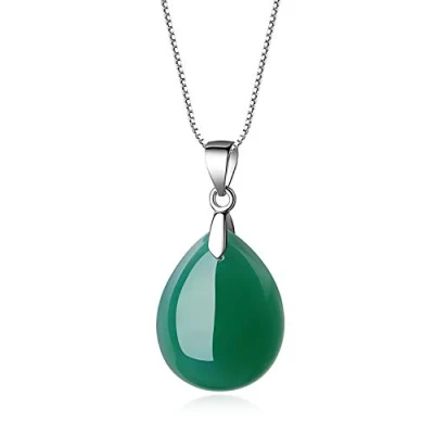 Immagine di COAI Collana da Donna in Argento Sterling 925 con Ciondolo Goccia d&#039;Acqua Agata Verde