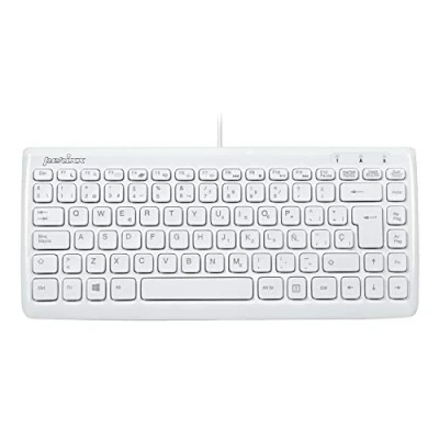 Immagine di Perixx Periboard 407 Mini tastiera USB, layout spagnolo, tasti tipo chiclet, con cavo, dimensioni 320 x 141 25 mm, colore: bianco