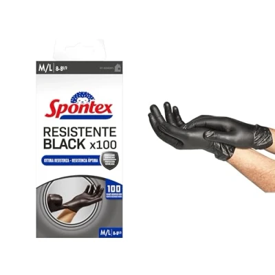 Immagine di Spontex Guanti Monouso Nitrile Neri Resistente Black, 100 pezzi, Senza Lattice e Polvere, Multiuso, taglia M/L