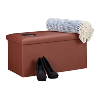 Immagine di Relaxdays salotto Panca con Contenitore, in finta pelle, Pieghevole, Imbottito, Corridoio, HxLxP 37,5 x 76,5 38,5 cm, Marrone, pannelli MDF, gommapiuma, 1 pz