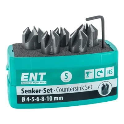 Immagine di ENT 26516 Set Punta Svasatore 5 Pezzi HSS, Diametro (d) 4, 5, 6, 8 E 10 mm, 90, Rotazione a destra Punte per Legno Svasatura