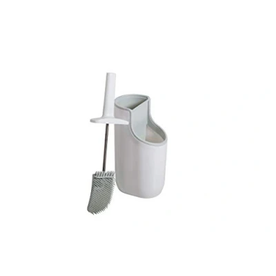 Immagine di Addis Premium Set di scopino per WC con in Silicone Flessibile e Profondo Manico Lungo setole Anti intasamento, Bagno WC, Colore: Bianco Grigio