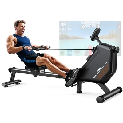Immagine di ORISYN vogatore domestico con resistenza magnetica, computer Bluetooth, supporto per tablet regolabile, carico di peso 150 kg