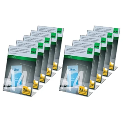 Immagine di SIGEL TA210 10 Porta avvisi da tavolo / brochure banco, con base a L, acrilico, per A4, pz
