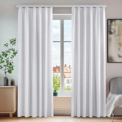 Immagine di Deconovo Tende termiche opache con fettuccia arricciata, protezione acustica, 290 x 140 cm (altezza larghezza), colore: grigio argento