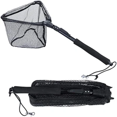 Immagine di Sougayilang rete da pesca pesce Landing Rete, palo telescopico pieghevole pieghevole, in nylon resistente, cattura di o rilascio BDJ75CM