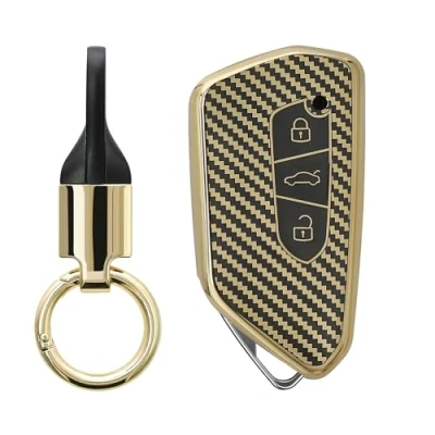 Immagine di kwmobile Cover Chiave Auto Compatibile con VW Golf 8 3 Tasti Custodia Chiavi Macchina Coprichiave Copri Telecomando in Silicone TPU Oro/Nero