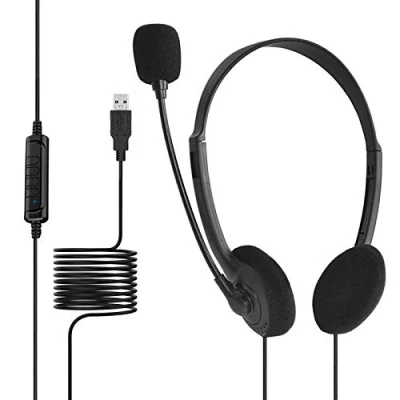 Immagine di cuffie USB, per PC con microfono, cavo, microfono e riduzione del rumore controllo volume, giochi rilassati, learning musica