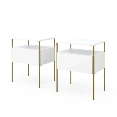 Immagine di Vicco comodino camera da letto Mira, Bianco/Oro, 40 x 50 cm Set di 2