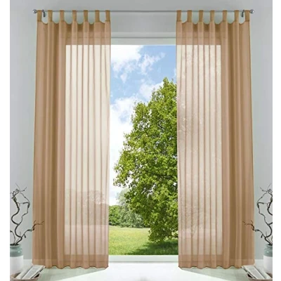 Immagine di Gardinenbox 61000CN Set di 2 tende trasparenti per soggiorno, in voile, con passanti, chiusura a nastro, 245 x 140 cm (altezza larghezza), colore: sabbia