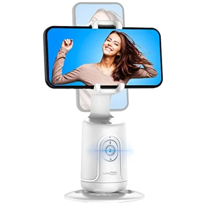 Immagine di Supporto Smartphone con Funzione di Tracciamento del Viso, Supporti per Telefono Cellulare, Rotazione a 360, Niente App Richiesta, Stream Live, Videochiamate iPhone o Android(Bianco)