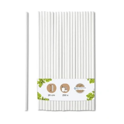 Immagine di BIOZOYG Cannucce di carta da 20cm Cannuccia 5mm Ø I biodegradabile bianche arrotolate verticalmente festa per cocktail 250 pezzi