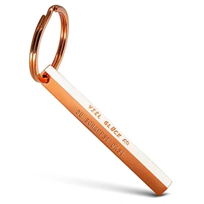 Immagine di FABACH cuboid Portachiavi con scritta in lingua inglese &quot;Buon successo&quot; a forma di acciaio inox Bacchette ciondolo incisione &quot;Buona fortuna&quot;, du schaffst das, oro rosa, 1